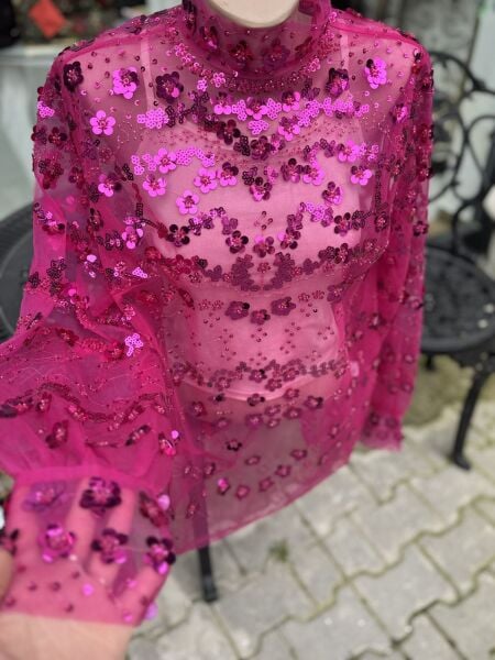 Şehrazat Butik Zambak Fuşya Tasarım Bluz