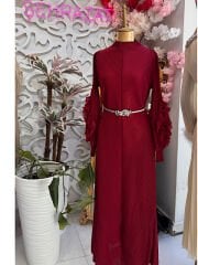 Şehrazat Butik Tasarım İthal Kolu Güllü Elbise (KEMER DAHİL DEĞİLDİR)