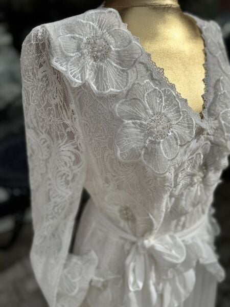 Şehrazat Butik Tasarım Çiçekli Elbise Beyaz