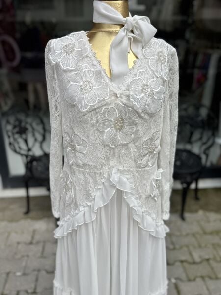 Şehrazat Butik Tasarım Çiçekli Elbise Beyaz