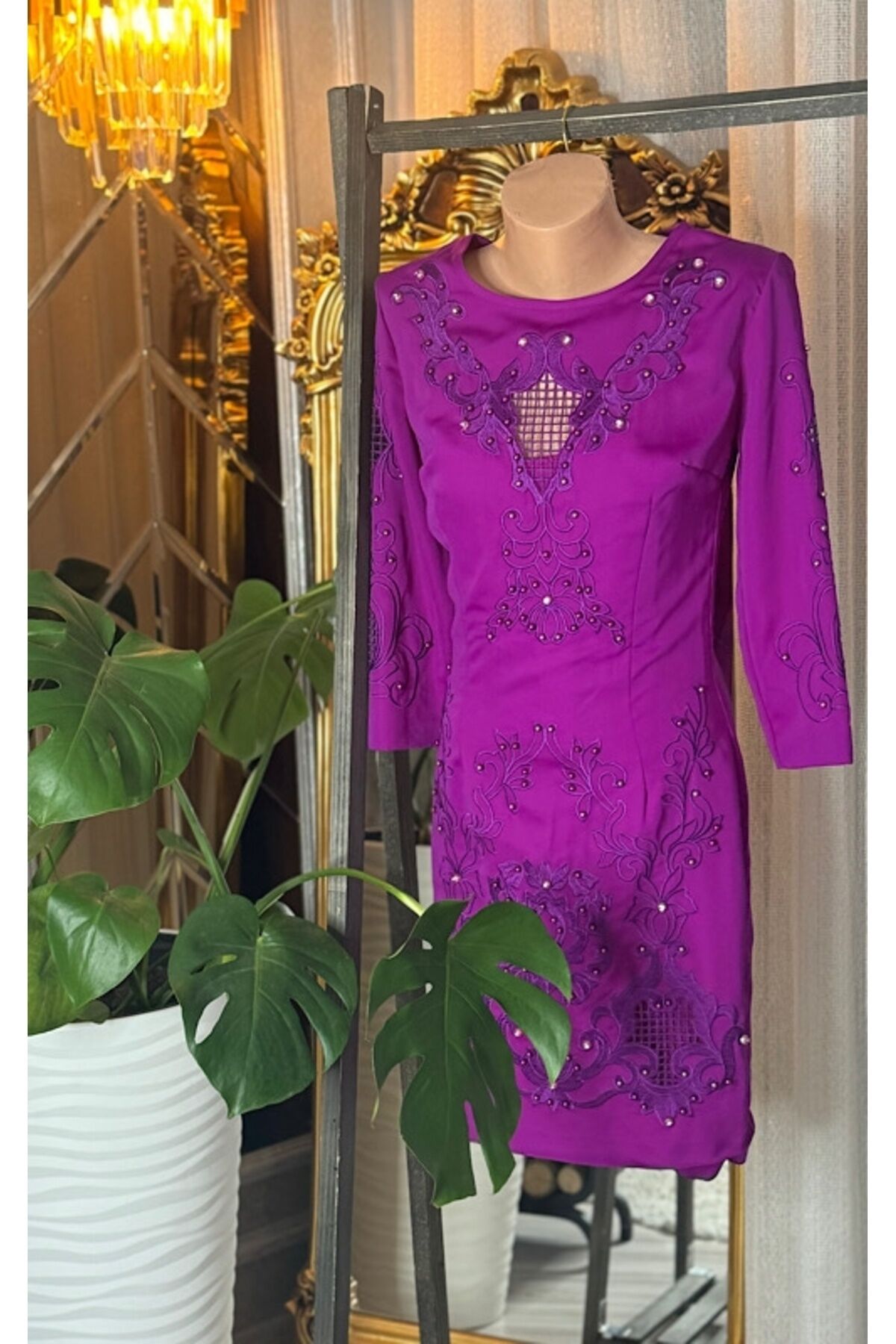 Şehrazat Butik Tasarım İç Astarlı Mini Elbise