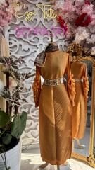 Şehrazat Butik Tasarım İthal Kolu Güllü Elbise (KEMER DAHİL DEĞİLDİR)