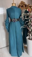 Şehrazat Butik Tasarım İthal Kolu Güllü Elbise (KEMER DAHİL DEĞİLDİR)