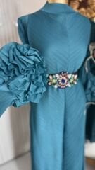 Şehrazat Butik Tasarım İthal Kolu Güllü Elbise (KEMER DAHİL DEĞİLDİR)