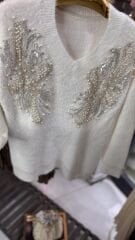 Şehrazat Butik İnci Tasarım Angora Ceket Kazak