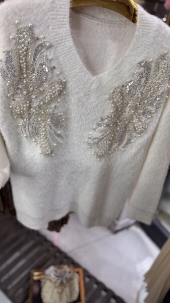 Şehrazat Butik İnci Tasarım Angora Ceket Kazak