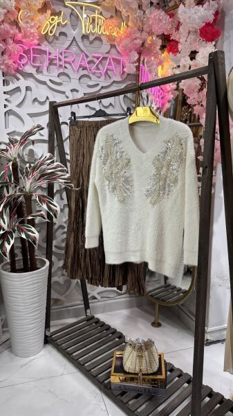 Şehrazat Butik İnci Tasarım Angora Ceket Kazak Standart