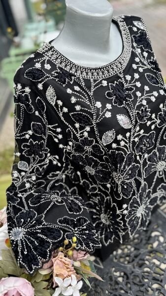 Şehrazat Flower Tasarım Bluz Siyah