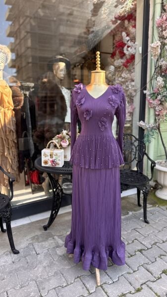 Şehrazat Butik Tasarım İncili Mor Takım