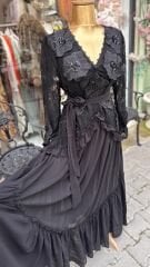 Şehrazat Butik Tasarım Çiçekli Elbise Siyah