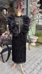 Şehrazat Butik Volanlı Orkide Kolsuz Tasarım Gömlek