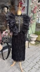 Şehrazat Butik Volanlı Orkide Kolsuz Tasarım Gömlek