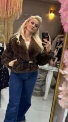 Şehrazat Butik Kemer Detaylı Leopar Desenli Kısa Tasarım Kürk