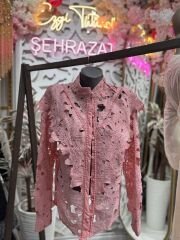 Şehrazat  Butik Güpürlü Düğmeli  Tasarım Gömlek