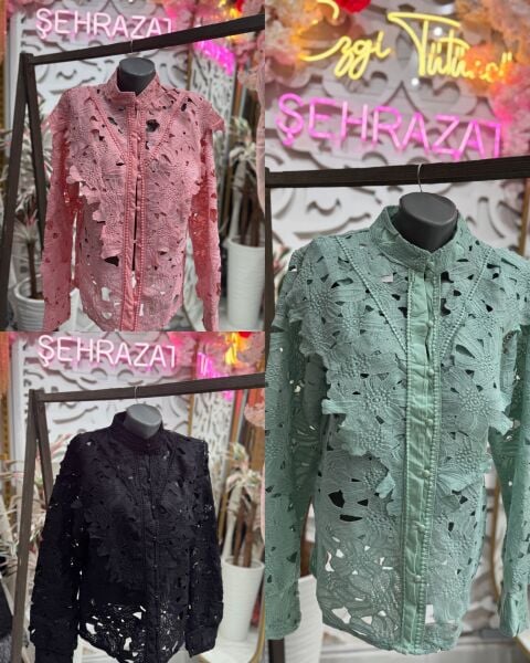 Şehrazat  Butik Güpürlü Düğmeli  Tasarım Gömlek