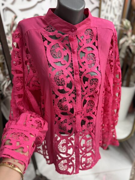 Şehrazat  Butik Güpürlü Düğmeli  Tasarım Şık Gömlek