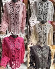 Şehrazat  Butik Güpürlü Düğmeli  Tasarım Şık Gömlek