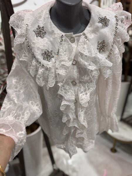 Şehrazat  Butik Yaka Taş Detaylı Şık Tasarım Gömlek