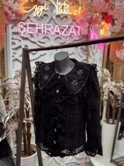 Şehrazat  Butik Yaka Taş Detaylı Şık Tasarım Gömlek