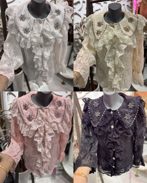 Şehrazat  Butik Yaka Taş Detaylı Şık Tasarım Gömlek