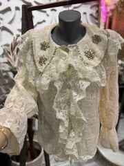 Şehrazat  Butik Yaka Taş Detaylı Şık Tasarım Gömlek