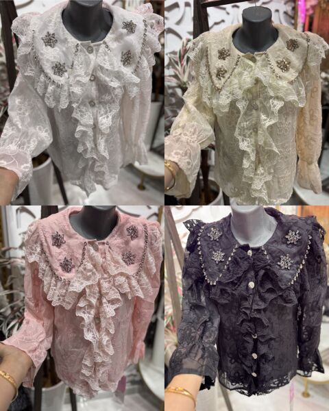 Şehrazat  Butik Yaka Taş Detaylı Şık Tasarım Gömlek