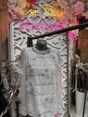 Şehrazat Butik Çiçek Detaylı Taşlı Tasarım Gömlek