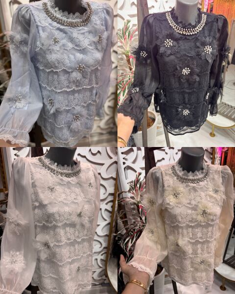 Şehrazat Butik Çiçek Detaylı Taşlı Tasarım Gömlek