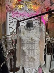 Şehrazat Butik Çiçek Detaylı Taşlı Tasarım Gömlek