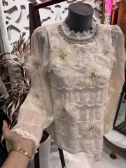 Şehrazat Butik Çiçek Detaylı Taşlı Tasarım Gömlek