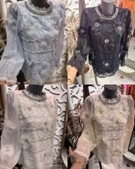 Şehrazat Butik Çiçek Detaylı Taşlı Tasarım Gömlek