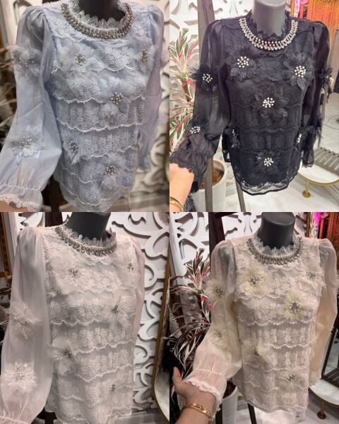 Şehrazat Butik Çiçek Detaylı Taşlı Tasarım Gömlek