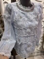 Şehrazat Butik Çiçek Detaylı Taşlı Tasarım Gömlek