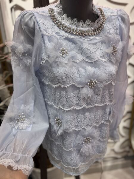 Şehrazat Butik Çiçek Detaylı Taşlı Tasarım Gömlek