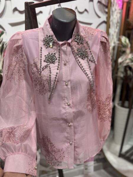 Şehrazat Butik Yakası Taş Detaylı Tasarım  Şık Gömlek