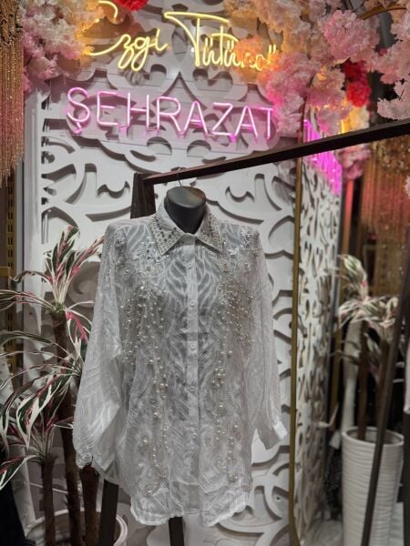 Şehrazat Butik İnci Yaka Detaylı Tasarım Şık Gömlek