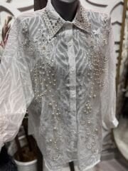 Şehrazat Butik İnci Yaka Detaylı Tasarım Şık Gömlek