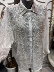 Şehrazat Butik İnci Yaka Detaylı Tasarım Şık Gömlek