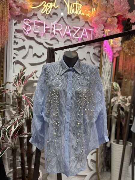 Şehrazat Butik İnci Yaka Detaylı Tasarım Şık Gömlek