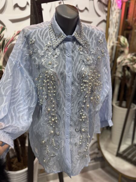 Şehrazat Butik İnci Yaka Detaylı Tasarım Şık Gömlek