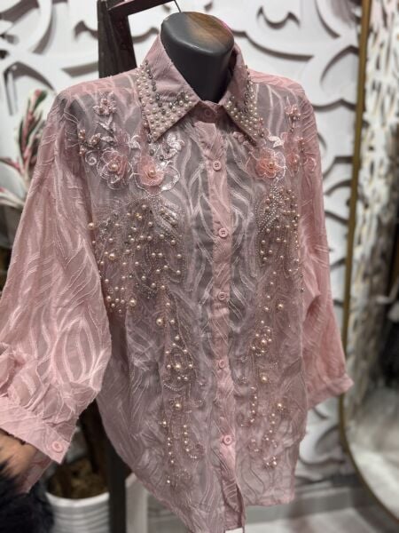 Şehrazat Butik İnci Yaka Detaylı Tasarım Şık Gömlek