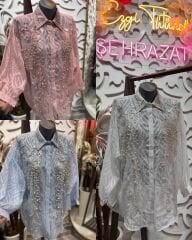Şehrazat Butik İnci Yaka Detaylı Tasarım Şık Gömlek