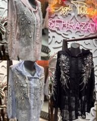 Şehrazat Butik Taşlı Şapka Detaylı Tasarım Gömlek