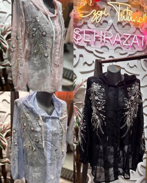 Şehrazat Butik Taşlı Şapka Detaylı Tasarım Gömlek