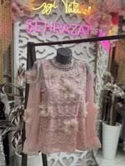 Şehrazat Butik Çiçek Detaylı Taşlı Tasarım Gömlek