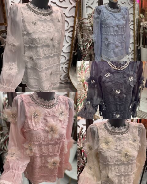 Şehrazat Butik Çiçek Detaylı Taşlı Tasarım Gömlek