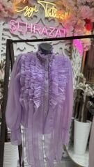 Şehrazat Butik Yakası Taş Detaylı Volanlı Gömlek