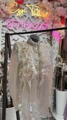 Şehrazat Butik Yakası Taş Detaylı Volanlı Gömlek