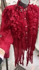 Şehrazat Butik Yakası Taş Detaylı Volanlı Gömlek