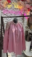 Şehrazat Butik Omuz ve Yakası İnci Detaylı Tasarım Gömlek